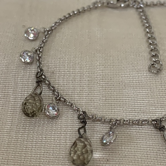 Sterling Silver Chain and CZ and Smoky Gray Briolette Bracelet - Picture 5 of 7